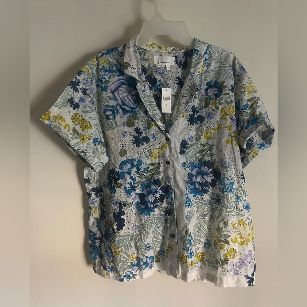 NWT Anthropologie Women’s Printed Surf Shirt in Blue Floral Motif Size XL - Picture 4 of 11